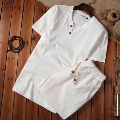 Conjunto de Dos Piezas en Algodón y Lino con Cuello V y Cierre Ajustable - Image 3