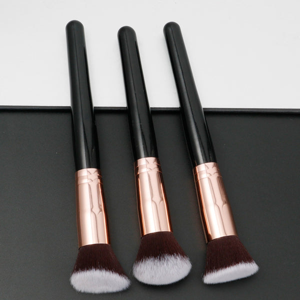 Set de 3 Brochas de Maquillaje Portátiles con Cabezal Plano Biselado