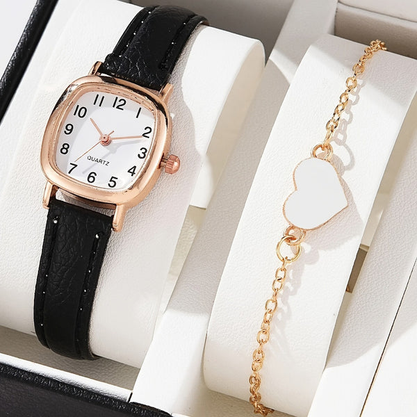 Reloj Retro Artístico para Mujer con Correa de Cuero y Carátula Cuadrada