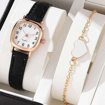 Reloj Retro Artístico para Mujer con Correa de Cuero y Carátula Cuadrada
