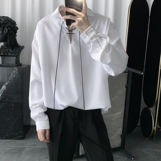 Camisa Coreana Oversize Manga Larga Diseño Minimalista Premium