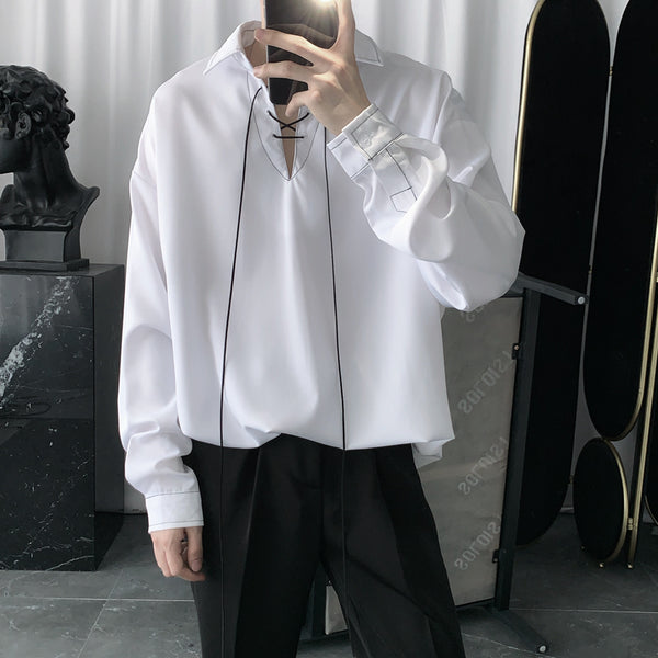 Camisa Coreana Oversize Manga Larga Diseño Minimalista Premium