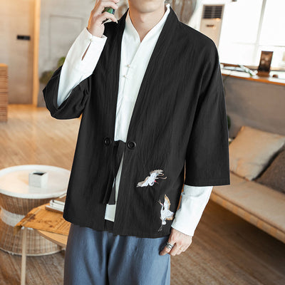 Chaqueta Cardigan Hanfu Bordada para Hombre - Estilo Tradicional Chino - Image 4