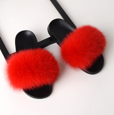 Pantuflas de Piel de Zorro Genuina para Mujer - Sandalias Deslizantes de Verano - Image 19