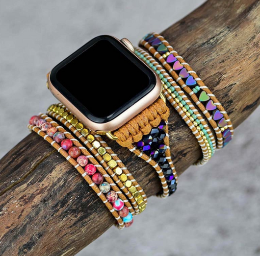 Pulsera Envolvente de 5 Capas Ónix Desgastado con Correa Trenzada Boho - Image 7