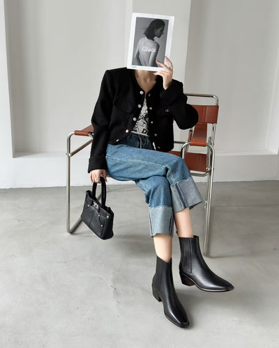 Botas Tobilleras Estilo Francés en Cuero Genuino con Punta Cuadrada y Tacón Robusto - Image 27