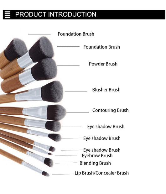 Set de 11 Brochas de Maquillaje con Mangos de Bambú y Bolsa de Lino - Image 8