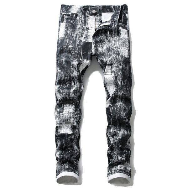 Pantalones Casuales Negros con Cierre Frontal y Estampado Juvenil
