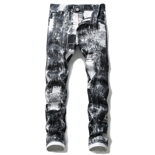 Pantalones Casuales Negros con Cierre Frontal y Estampado Juvenil