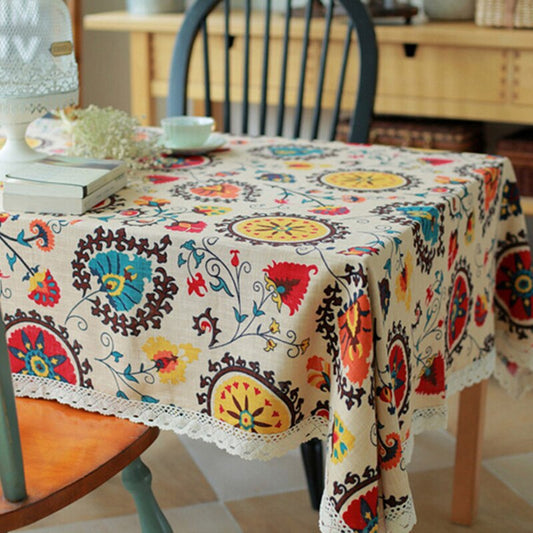 Mantel de Algodón y Lino con Estampado de Girasoles