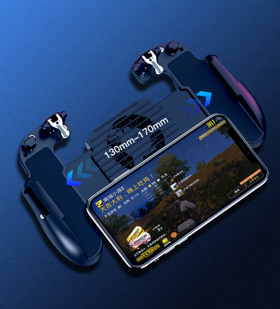 Dark blue smartphone game controller with integrated cooling fan and silver trigger buttons for mobile gaming. - Image 3