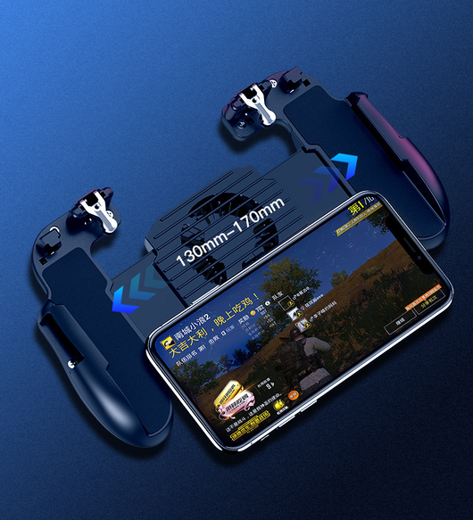 Dark blue smartphone game controller with integrated cooling fan and silver trigger buttons for mobile gaming. - Image 3