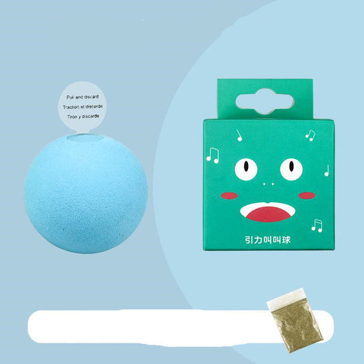 Pink pet gravity voice ball with a pull tab, packaged in a pink box with a cartoon bird design and musical notes. Includes a small bag of catnip. - Image 7