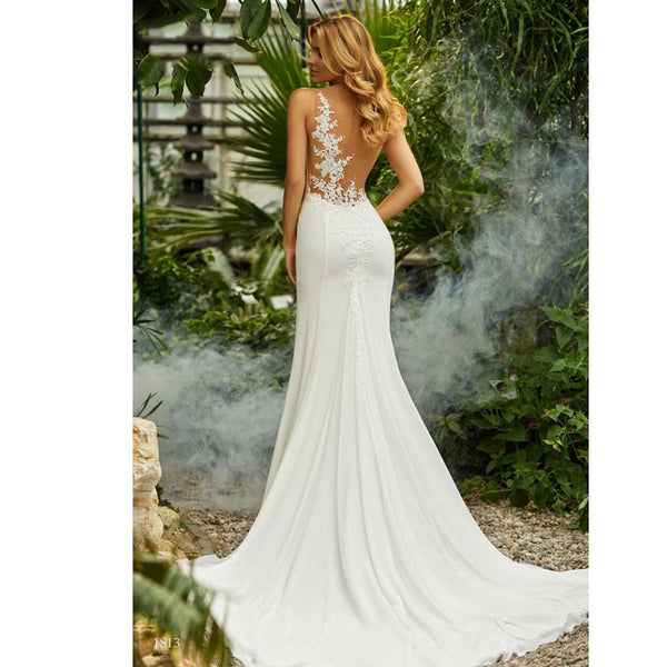 Vestido de Novia Retro Cuello Redondo con Detalle de Cola Sexy