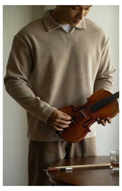 Polo Manga Larga Hombros Caídos Cuello V para Hombre - Image 16