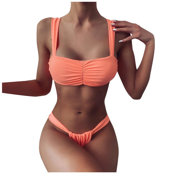 Bikini Enterizo de Color Sólido con Corte Lateral