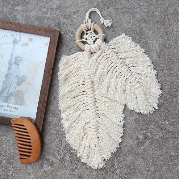 Tapiz Tejido con Plumas Artesanal