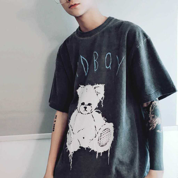 Camiseta Hombre Estampado Oso Vintage Desgastado