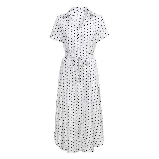 Vestido Largo de Botones con Escote en V y Lunares - Image 4