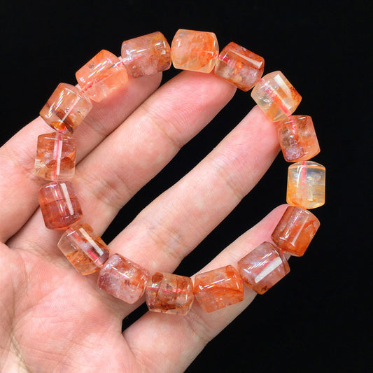 Pulsera de Cuarzo Fantasma con Flor de Pegamento Natural Rojo Brasileño