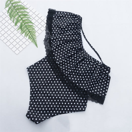 Traje de Baño Enterizo Triángulo con Volantes en Hombros y Lunares - Image 2
