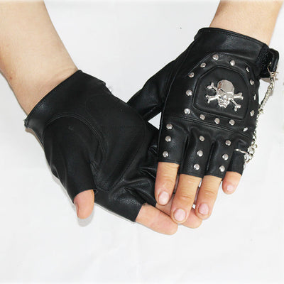 Guantes de Cuero PU Punk Hip-Hop con Remaches Dedos Cortados - Image 2