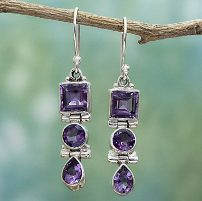 Aretes de Plata 925 Amatista Colgantes Elegantes para Mujer - Joyería de Moda