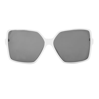 White large frame retro sunglasses with dark gray lenses, shown against a clean white background. - Image 8
