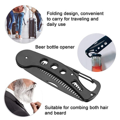Peine de Barba Acero Inoxidable Plegable 3 en 1 con Abridor de Botellas - Image 5