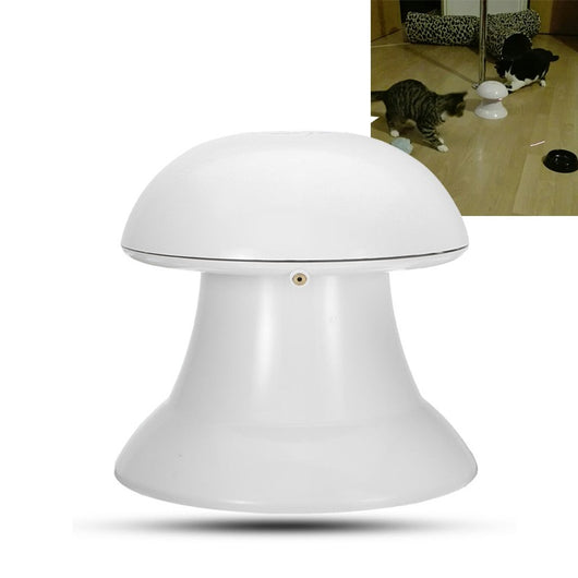 Orange tabby kitten playing with a white mushroom-shaped automatic laser cat toy, projecting a red laser dot. - Image 4