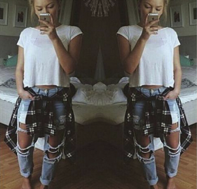 Jeans Rectos con Roturas de Moda