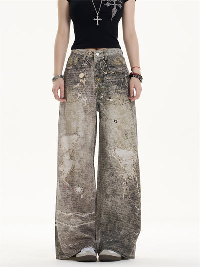 Pantalones Vaqueros Retro Desgastados Corte Recto Pierna Ancha - Image 15
