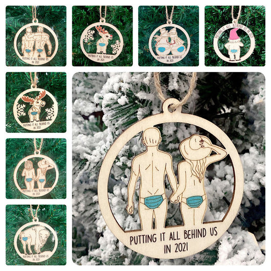 Adorno Navideño Calado de Madera - Pareja de Muñecos de Nieve y Renos