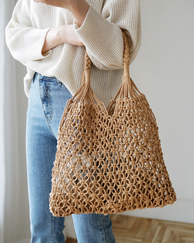 Bolsa Tejida de Malla con Asa de Cuerda - Diseño Calado Transpirable