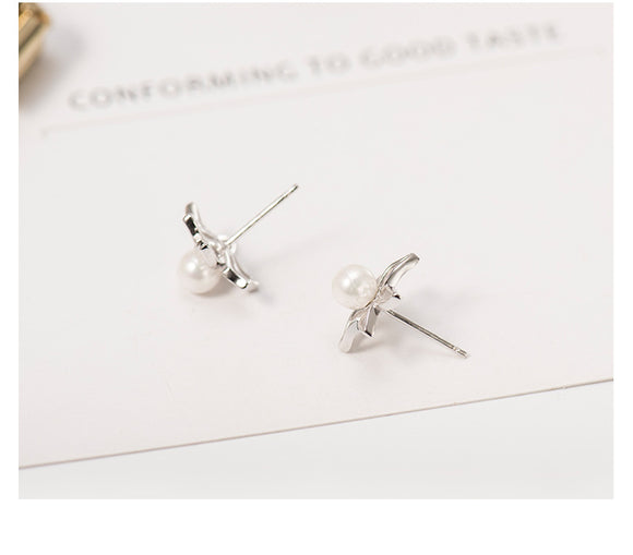 Aretes de Flor con Perlas Hipoalergénicos Blanco Fungus