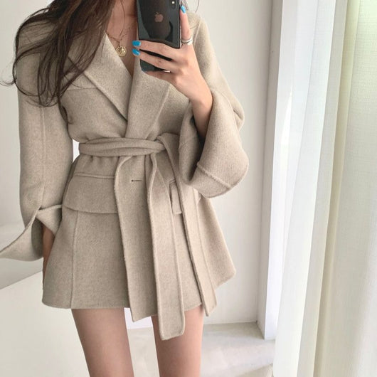 Abrigo de Lana Manga Larga Delgado