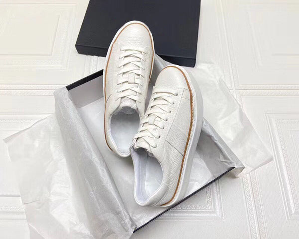 Zapatos Blancos de Cuero con Cordones - Punta Redonda y Corte Bajo