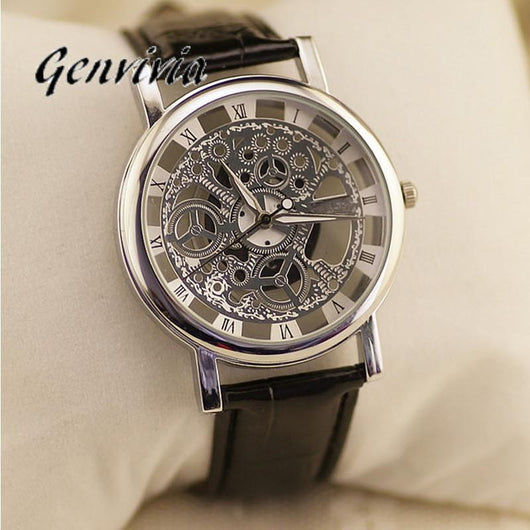 Reloj de Lujo para Hombre con Correa de Cuero Hueca en Acero Inoxidable