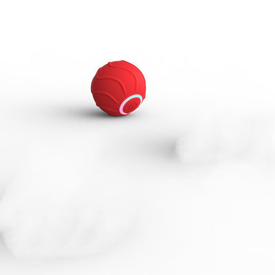 Red smart cat toy rolling ball with textured surface and glowing power button, designed for interactive play. - Image 18