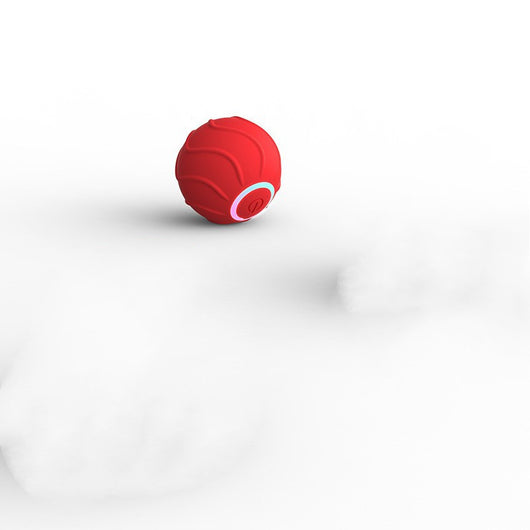 Red smart cat toy rolling ball with textured surface and glowing power button, designed for interactive play. - Image 18