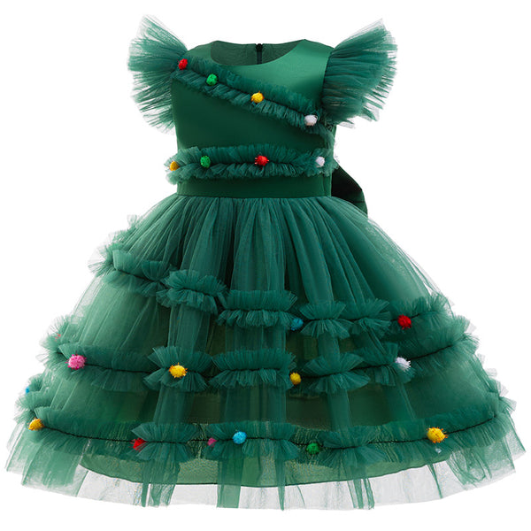 Vestido de Princesa Navideño con Lazo para Niña