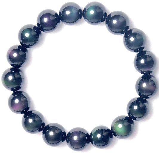 Pulsera de Obsidiana con Ojo de Arcoíris - Púrpura y Verde