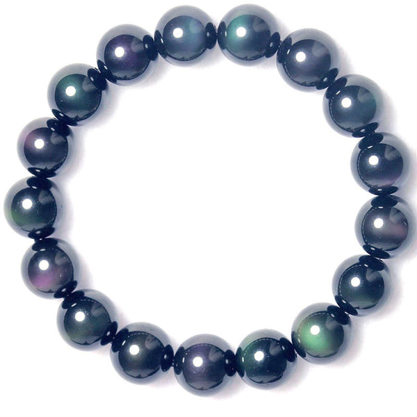 Pulsera de Obsidiana con Ojo de Arcoíris - Púrpura y Verde
