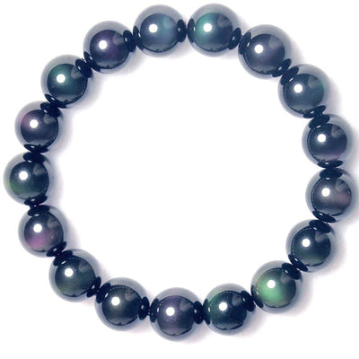 Pulsera de Obsidiana con Ojo de Arcoíris - Púrpura y Verde