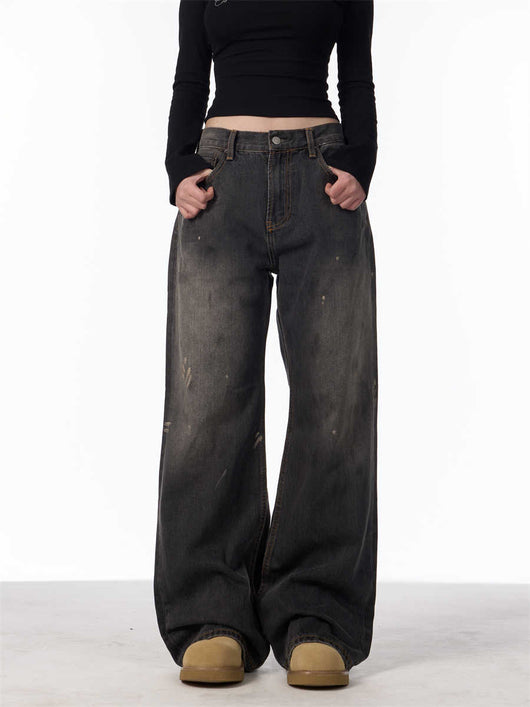Jeans Rectos Anchos con Efecto Desteñido y Salpicaduras de Tinta para Mujer - Image 15