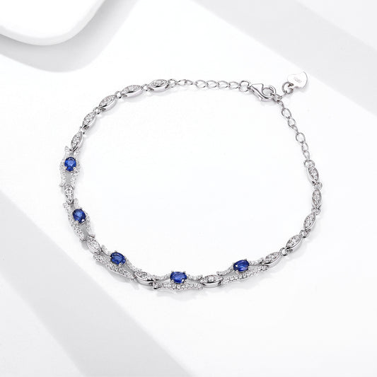 Pulsera de Zafiro Natural Mujer Plata S925 - Joyería de Diseño Premium Original