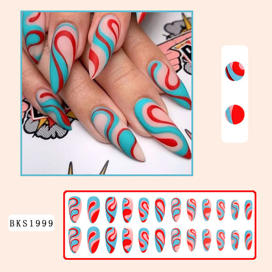 Pegatinas de Uñas Arcoíris Forma Almendra con Líneas Coloridas - Image 18