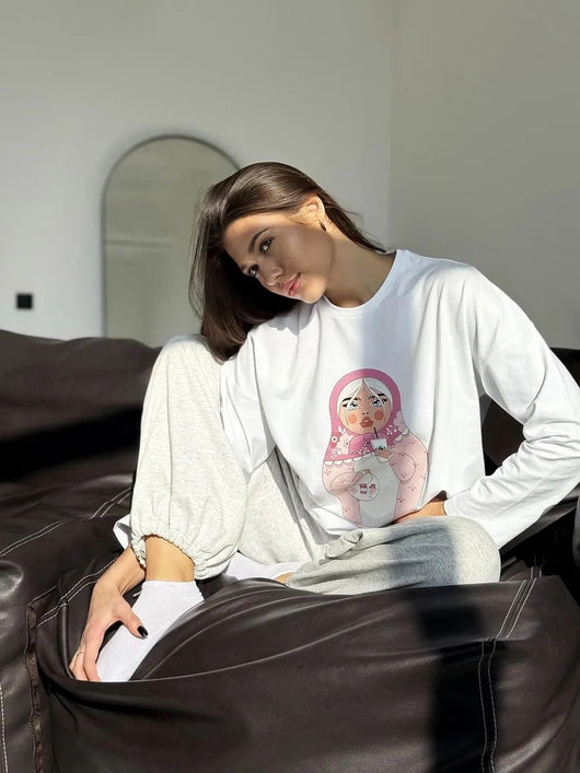 Blusa Suelta Estampada de Manga Larga para Mujer - Image 12