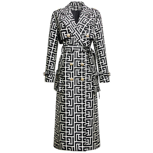 Gabardina Larga Negra Estampada - Image 2