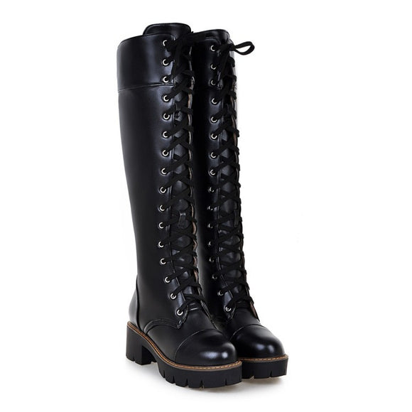 Botas Altas con Cordones y Tacón Bajo